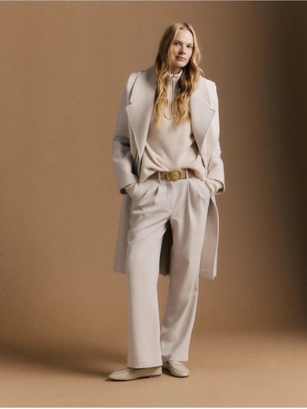Quince  Stretch Crepe Wide-Leg Trousers
Size 16, 30" inseam, color Sand